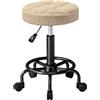 HOMCOM Sgabello Girevole Rotondo con Ruote e Altezza Regolabile, Seduta rivestita in Tessuto, 50x50x66 cm, Marrone | Aosom Italy