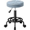 HOMCOM Sgabello Girevole Rotondo con Ruote e Altezza Regolabile, Seduta rivestita in Tessuto, 50x50x66 cm, Blu | Aosom Italy