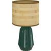HOMCOM Lampada da Tavolo con Base in Ceramica e Paralume in Lino Stile Retrò per Camera 40W Verde e Legno Naturale | Aosom Italy