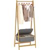 HOMCOM Burro per Abiti Pieghevole in Bambù con Cesto di Stoffa con Coperchio per Ingresso Camera da Letto 60x44,5x157,5 cm Grigio | Aosom Italy