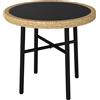 Outsunny Tavolino Rotondo da Giardino, Tavolino d'Appoggio Esterno in Resina Intrecciata con Piano in Vetro Temperato, 46x46x43 cm, Naturale | Aosom Italy