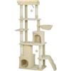PawHut Albero tiragraffi per gatti alto 170 cm con 7 pali 1 tunnel 3 piattaforme 2 tane 1 amaca, Beige | Aosom Italy