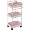 HOMCOM Carrello Ausiliario con Ruote a 3 Livelli Carrello da Cucina con Ceste Estraibili e Porta Asciugamani Rosa | Aosom Italy