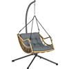 Outsunny Poltrona sospesa in resina intrecciata con supporto, sedia sospesa, cuscino, aggancio di sicurezza, altezza regolabile, grigio | Aosom Italy