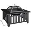 Outsunny Braciere da Esterno in Acciaio Quadrato 67x67x47 cm Braciere da Giardino con Attizzatoio Coperchio a Rete per Festa Nero | Aosom Italy