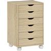 HOMCOM Cassettiera da Ufficio a 6 Cassetti con 4 Ruote e Blocco, 40x35x63 cm, Rovere | Aosom Italy