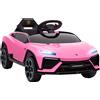 AIYAPLAY Auto Elettrica per Bambini +3 Anni con licenza Lamborghini Batteria 12V Telecomando 2,4G Motore Doppio Rosa | Aosom Italy