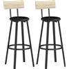 HOMCOM Set di 2 Sgabelli Alti da Cucina con Schienale e Poggiapiedi Rivestiti in PU Seduta 75,5 cm Naturale e Nero | Aosom Italy