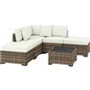 Outsunny Salotto da giardino angolare 5 posti in resina intrecciata, divani, poggiapiedi, tavolino e cuscini, crema | Aosom Italy