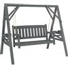 Outsunny Dondolo da giardino 2 posti, Panca a dondolo in legno con ripiani, portabicchieri e catene metalliche, Grigio | Aosom Italy