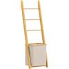 HOMCOM Mobile da Bagno in Bambù con Porta Asciugamani a 3 Barre e Cesto per Biancheria Sporca Rimovibile da 48 L, Crema | Aosom Italy