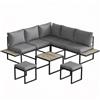 Outsunny Salotto da giardino esterno 6 persone modulabile tavolino e piani laterali in legno PSPC cuscini spessi 10 cm grigio | Aosom Italy