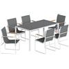 Outsunny Set Tavolo e Sedie da Giardino con Piano in Vetro Temperato e 6 Sedie Traspiranti per Terrazza Patio Bianco e Grigio | Aosom Italy