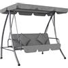 Outsunny Dondolo da giardino convertibile 3 posti Inclinazione Tetto regolabile Materasso 200 x 125 x 170 cm metallo Poliestere Grigio chiaro | Aosom Italy