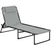 Outsunny Lettino prendisole, pieghevole, rivestimento traspirante, telaio metallico, 189 x 58 x 30 cm, Grigio chiaro | Aosom Italy