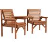 Outsunny Set bistro 3 pezzi in legno resistente alle intemperie Set mobili da giardino con design a doghe foro per ombrellone Carbonizzato | Aosom Italy