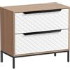 HOMCOM Comò con 2 Cassetti in Tessuto con Motivo a Diamante, Legno Naturale e Bianco | Aosom Italy