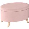 HOMCOM Pouf Contenitore Ovale Rivestito in Velluto con Gambe in Legno Massiccio 71x51,5x42 cm Rosa Chiaro | Aosom Italy