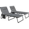 Outsunny Set da 2 sdraio pieghevoli lettino da giardino con cuscino schienale regolabile 5 posizioni tasca laterale Grigio scuro | Aosom Italy