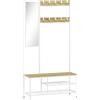HOMCOM Appendiabiti con scarpiera e specchio, 3 ripiani panca, 10 ganci regolabili, stile moderno 98x34x186 cm Legno naturale | Aosom Italy