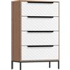 HOMCOM Cassettiera con 4 Cassetti in Tessuto con Motivo a Diamante, Legno Naturale e Bianco | Aosom Italy