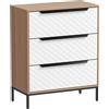HOMCOM Cassettiera con 3 Cassetti in Tessuto con Motivo a Diamante, Legno Naturale e Bianco | Aosom Italy
