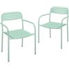 Outsunny Set 2 Sedie da Giardino Sedie da Terrazza Impilabili con Design a Lamelle e Braccioli 56 x 58 x 78 cm Verde | Aosom Italy