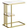 HOMCOM Tavolino Struttura a C Stretto con Mensola Comodino Moderno 50x30x57,5 cm Bianco Effetto Marmo | Aosom Italy