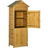 Outsunny Armadio attrezzi, capanno da giardino, 2 ripiani, 2 porte, impermeabile, legno naturale, 79 x 49 x 190cm | Aosom Italy