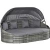 Outsunny Isola Relax in Rattan 4 pezzi con Tendalino Set Salotto 4 Cuscini Metallo Grigio 230 x 145 x 80 cm | Aosom Italy