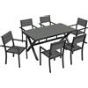 Outsunny Set Sala da Pranzo Esterno 7 Pezzi per 6 Persone, Tavolo e Sedie Impilabili con Doghe Effetto Legno, Telaio in Alluminio, Grigio | Aosom Italy
