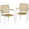 Outsunny Set di 2 Sedie da Giardino Impilabili in Resina Intrecciata con Braccioli e Schienale, 55x57x82cm, Giallo | Aosom Italy