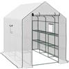 Outsunny Serra da Esterno con 12 Ripiani Porta Avvolgibile Copertura in PE e Telaio in Acciaio 140x213x190 cm Bianco | Aosom Italy