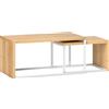 HOMCOM Set di 2 Tavolini da Salotto Tavolini Impilabili Struttura in Metallo per Soggiorno 90x48x42 cm e 59x42x36 cm Naturale e Bianco | Aosom Italy