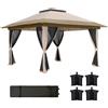 Outsunny Gazebo Pieghevole 3,6x3,6 m con Pannelli Laterali in Rete UPF50+ Altezza Regolabile Borsa con Ruote e Sacchi di Sabbia Beige | Aosom Italy