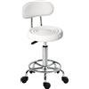HOMCOM Sgabello Girevole con Schienale e Ruote Sedia Regolabile per Salone di Bellezza Studio di Tatuaggi 32x40x70-86cm Bianco | Aosom Italy