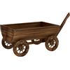 Outsunny Carretto in Legno con 4 Ruote e Manico Fioriera Esterna con Foro di Drenaggio 115x40x54,5 cm Carbonizzato | Aosom Italy