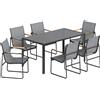 Outsunny Set Tavolo e Sedie da Giardino con Piano in Vetro Temperato e 6 Sedie Traspiranti per Terrazza/Patio Grigio | Aosom Italy