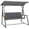 Outsunny Dondolo da Giardino Esterno a 3 Posti con Tetto Regolabile 2 Vassoi Cuscini e Telaio in Metallo Portata 360 kg Grigio | Aosom Italy