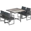 Outsunny Set di mobili da giardino in polyrattan 5 pezzi salvaspazio con tavolo e 4 sedie piano DPC cuscini Grigio | Aosom Italy