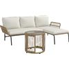 Outsunny Salotto da giardino esterno angolare 3 posti in resina intrecciata con divani, chaise longue, tavolino e cuscini, crema | Aosom Italy