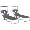 Outsunny Set di 2 Sdraio Pieghevoli Reclinabili con Tenda 360° Apertura Facciale Tasca Laterale e Textilene 550 g/m² Grigio | Aosom Italy