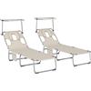 Outsunny Set di 2 Lettini Pieghevoli Reclinabili con Tendalino 360° Foro Facciale Tasca Laterale e Textilene 550 g/m² Beige | Aosom Italy