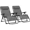 Outsunny Set di 2 lettini prendisole pieghevoli reclinabili con poggiatesta in textilene, 90 x 65 x 112 cm, grigio | Aosom Italy
