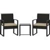 Outsunny Set da giardino in resina intrecciata per 2 persone, tavolo da giardino con 2 sedie, piano in vetro temperato, marrone | Aosom Italy