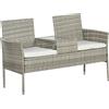 Outsunny Panca da giardino in resina intrecciata 2 posti con tavolo e cuscini - 135 x 64 x 81 cm - per balcone e terrazza nero | Aosom Italy
