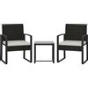 Outsunny Set bistrò in rattan, set da giardino 3 pezzi con 2 sedie da giardino, tavolino, cuscini sfoderabili, bianco crema | Aosom Italy