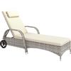 Outsunny Lettino prendisole con materasso, inclinazione multiposizione regolabile, braccioli, ruote 200 x 73 x 30-103 cm Grigio chiaro | Aosom Italy