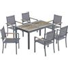 Outsunny Set da Pranzo Esterno per 6 Persone, Tavolo e Sedie, Sedie Impilabili in Rete e Tavolo Effetto Legno, Grigio Scuro | Aosom Italy