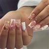 Cosblisvia 24 chiodi quadrati medi press-on per perline in oro 3D per donne, vacanze, feste e nail art quotidiane (rosa e bianco)